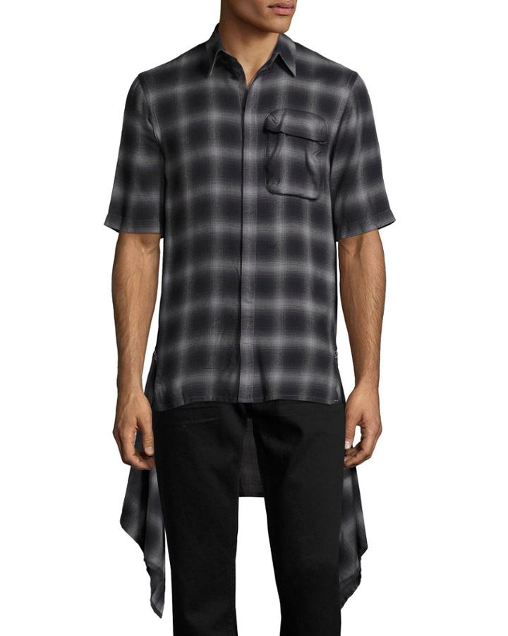 Zip-panel Plaid Short-sleeve