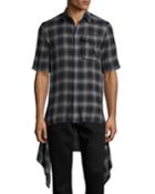 Zip-panel Plaid Short-sleeve