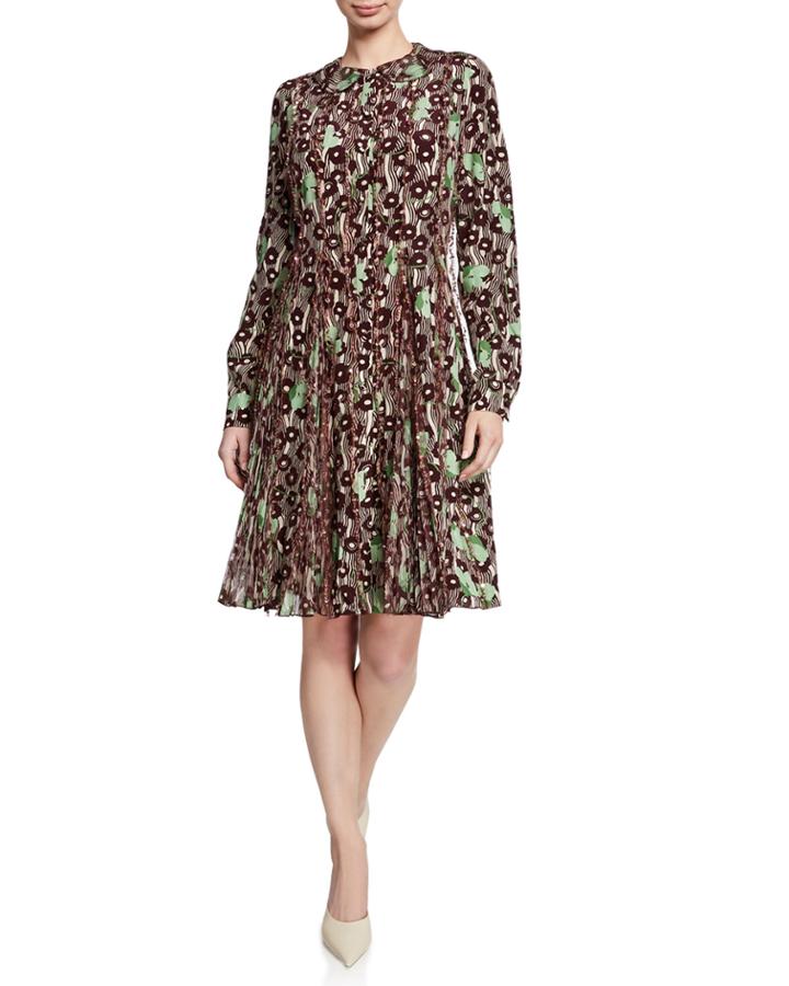 Sequined Floral Button-down A-line Dress
