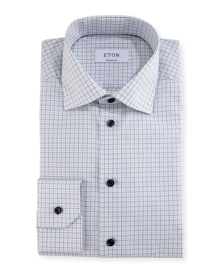 Check Dress Shirt With Navy Buttons