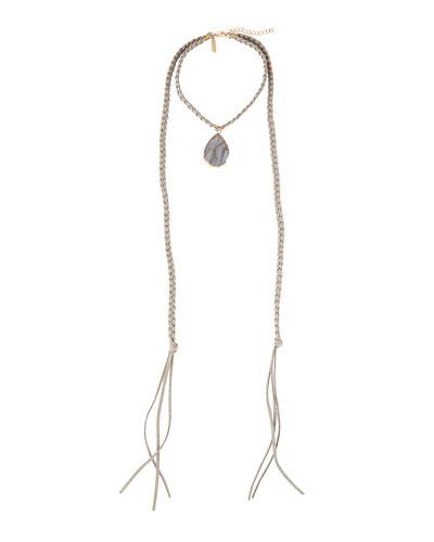 Long Braided Suede Choker Necklace W/