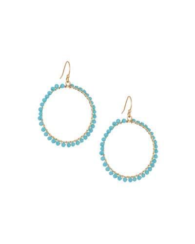 Wire-wrapped Crystal Circle Drop Earrings, Turquoise