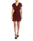 Faux-wrap Cherry Print Ruffle Dress