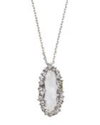 14k White Gold Topaz Oval & Sapphire Starburst Necklace, White