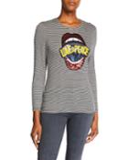 Plus Size Sequin Love & Peace Striped Long-sleeve Tee