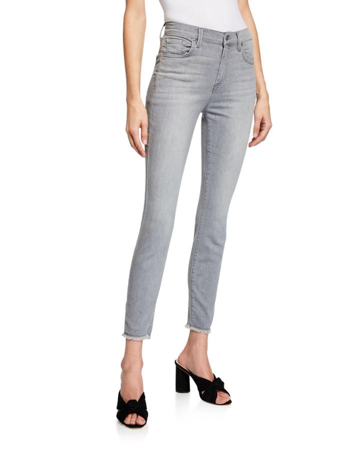 Mid-rise Frayed-hem Skinny Jeans, Gray