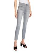 Mid-rise Frayed-hem Skinny Jeans, Gray