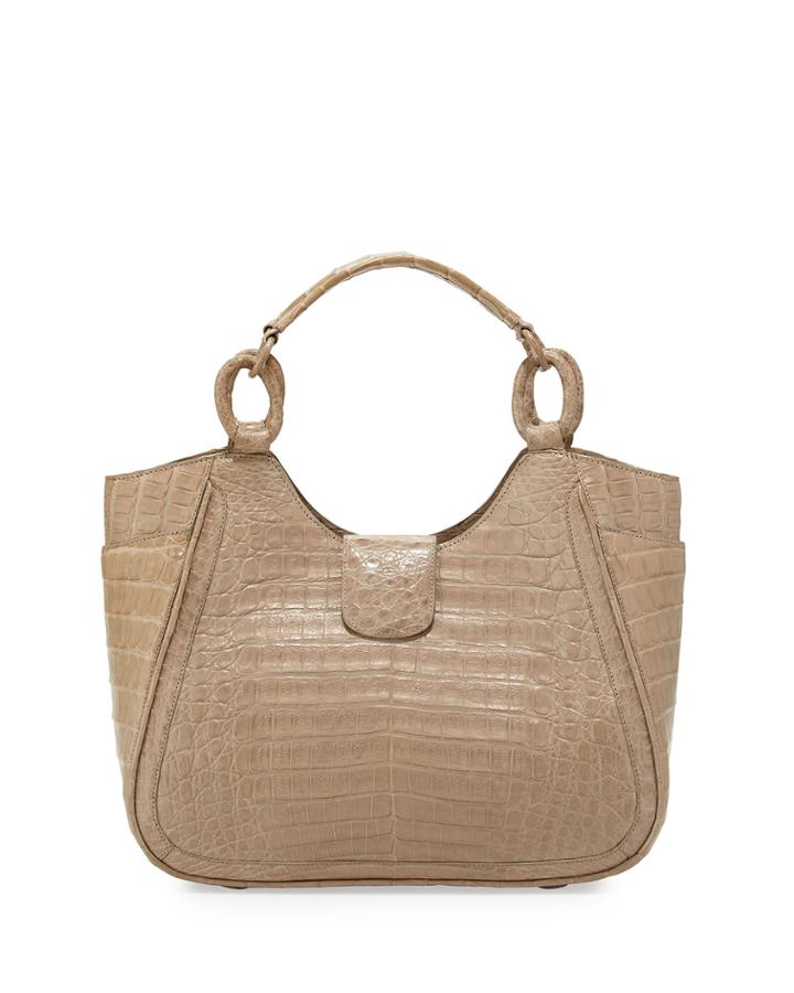 Nancy Gonzalez Small Dipped Crocodile Tote Bag, Beige, Women's