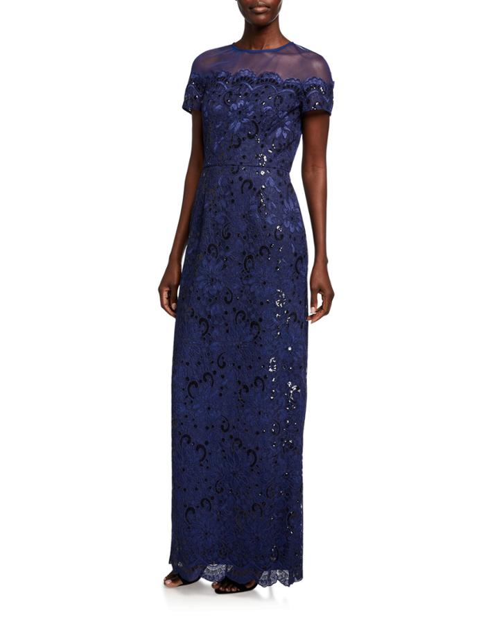 Sequin Illusion Lace Column Gown