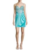 Short Rhinestone-embellished Cocktail Dress, Aqua