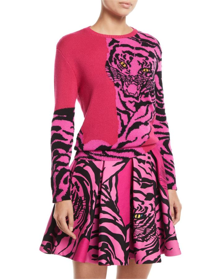Tiger-intarsia Crewneck Cashmere