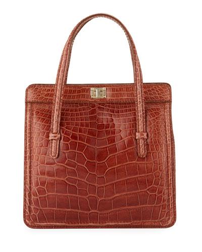 Tall Alligator Tote Bag, Brown
