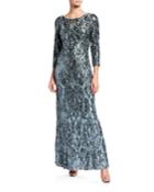 Sequined 3/4-sleeve Gown
