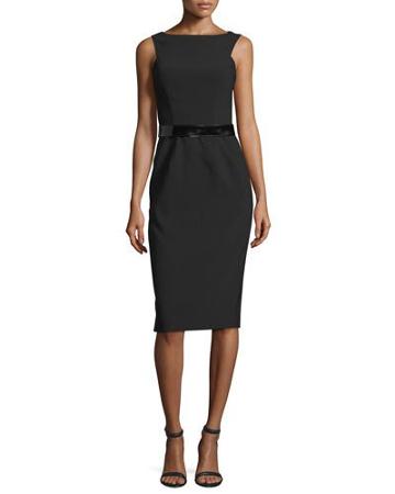 Sleeveless Belted Sheath Dress, Black