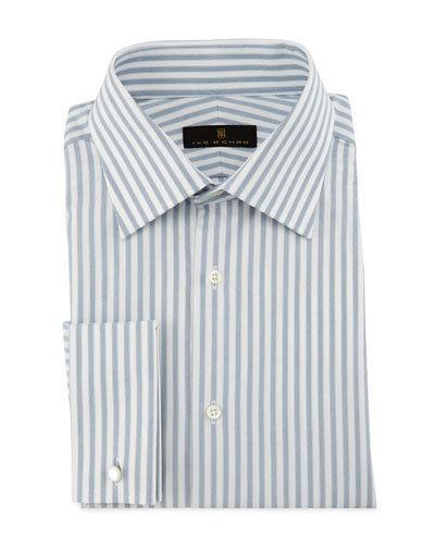 Bold-stripe Dress Shirt, Gray/white