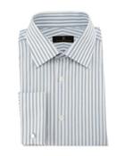 Bold-stripe Dress Shirt, Gray/white