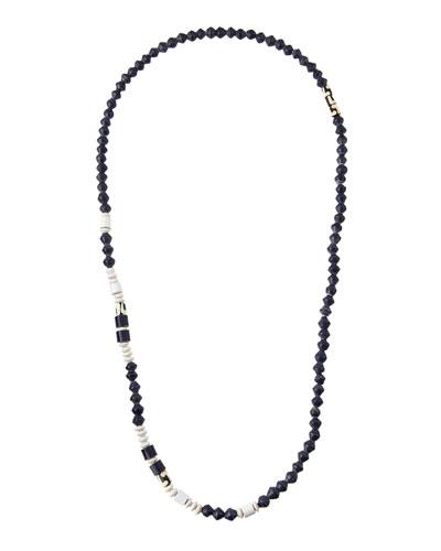 Cuban Long Paper & Bone Beaded Necklace, Dark Blue