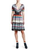 Shimmer-striped V-neck Dress