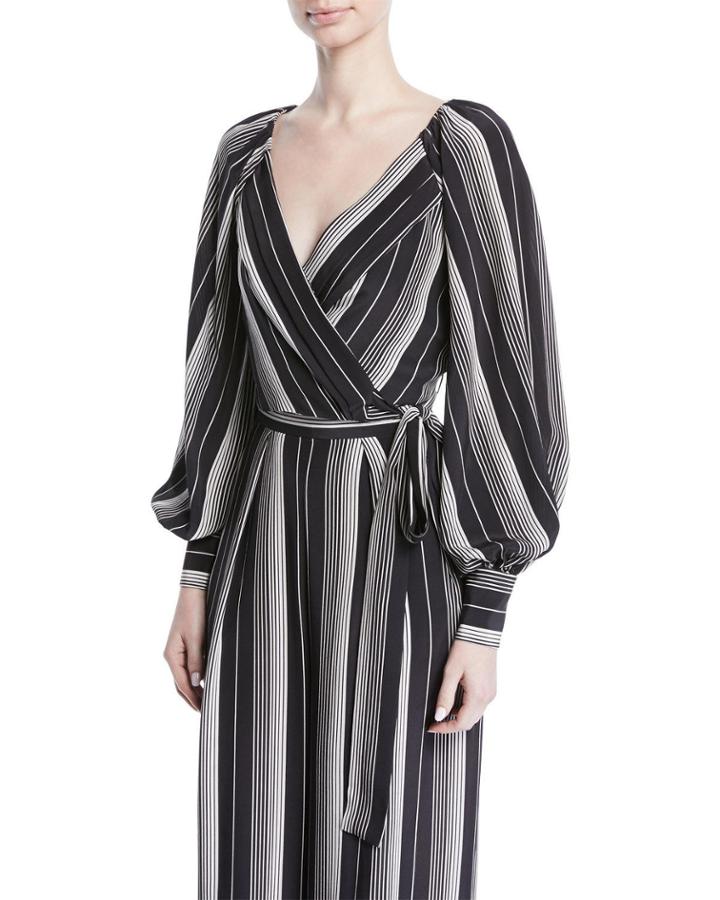 Breeze Long-sleeve Striped Silk Wrap Blouse