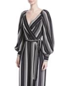 Breeze Long-sleeve Striped Silk Wrap Blouse