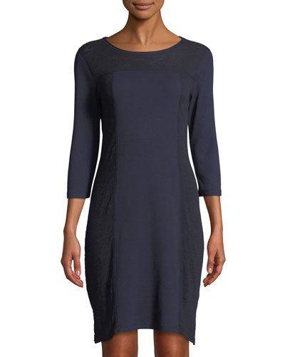 Three-quarter Sleeve Sheath Dress, Navy