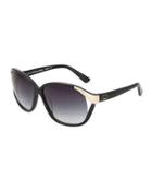 Vented Rectangle Plastic Sunglasses W/ Golden Detail, Black