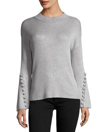 Button-cuff Mock-neck