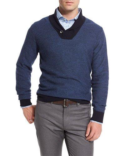 Contrast Shawl-collar Pullover
