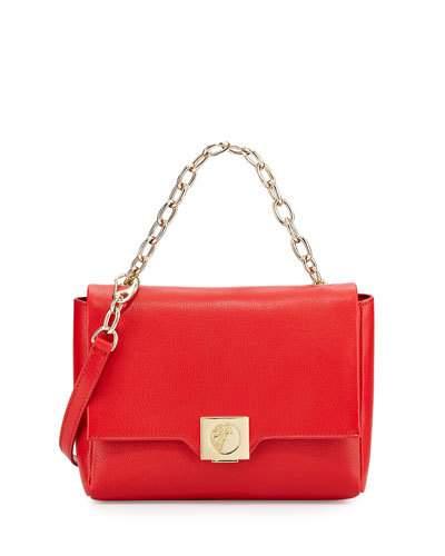 Fold-over Leather Crossbody Bag, Red