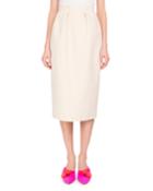 Pleated Cotton Pencil Skirt, White/brown