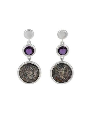 Legacy Vivace Silver Coin & Amethyst Triple-drop Earrings