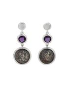 Legacy Vivace Silver Coin & Amethyst Triple-drop Earrings