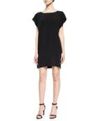 Mesh-back Crepe Shift Dress, Black