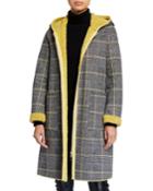 Reversible Plaid And Faux-shearling Hooded Coat