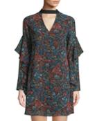 Choker-neck Printed Chiffon