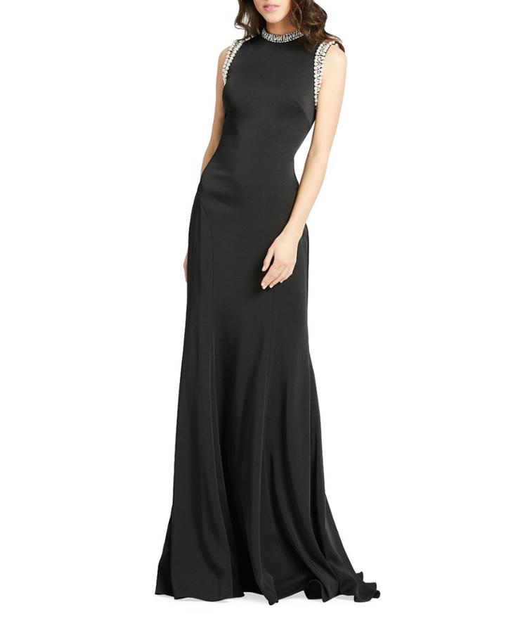 High-neck Sleeveless Bodycon Gown W/ Beaded Trim