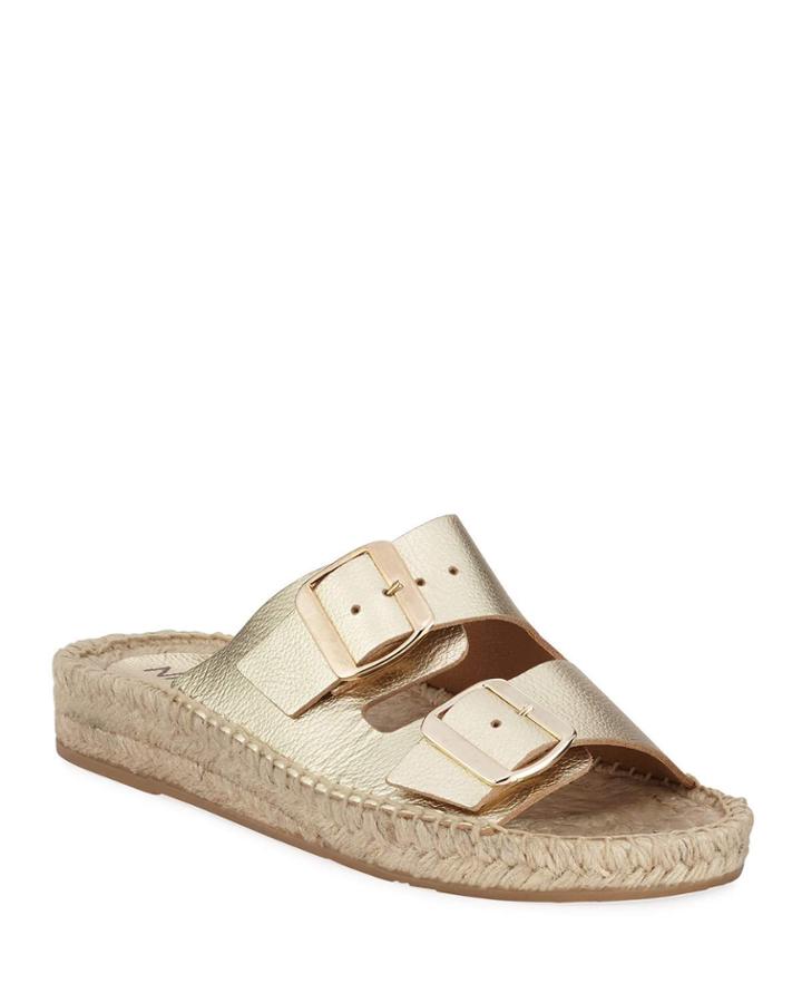 Metallic Leather Flat Espadrille