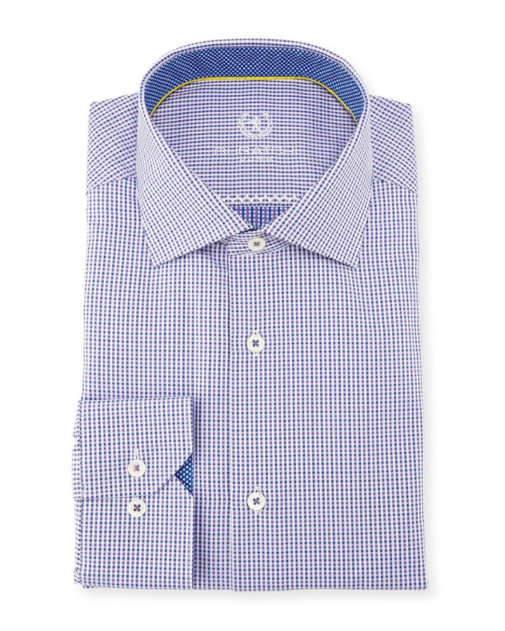 Classic Fit Cotton Micro Grid Dress Shirt, Purple Pattern