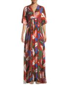 Willow Crepe Botanical Leaf-print Long Caftan Dress
