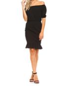 Off-the-shoulder Short-sleeve Ruffle-hem Dress