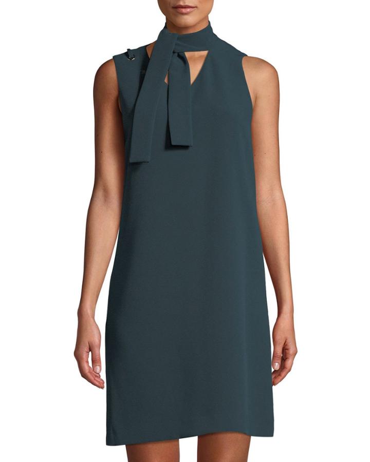 Sleeveless Crepe Shift Dress With Tie-neck Detail