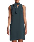 Sleeveless Crepe Shift Dress With Tie-neck Detail
