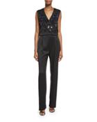 Kiana Embellished-bodice Jumpsuit, Black