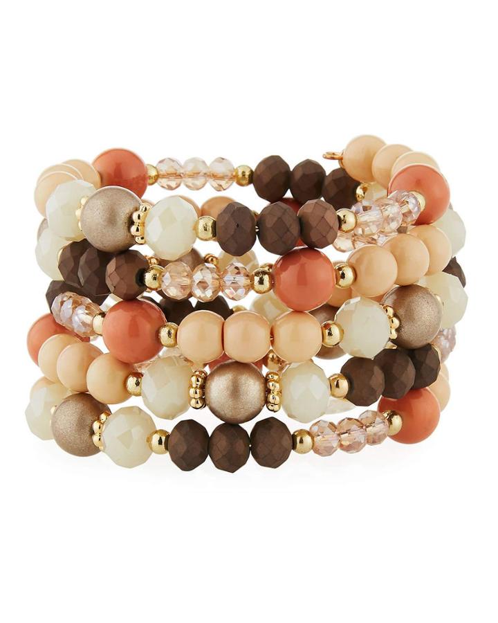 Bead & Crystal Wrap Bracelet, Neutral