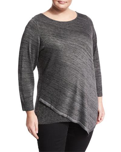Metallic Mix-stitch Pullover Top, Black Pattern,