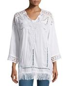 Bottega Eyelet Fringe-trim Tunic, White