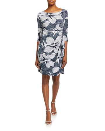 Floral-print 3/4-sleeve Wrap Dress