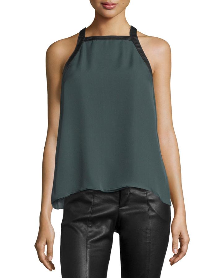 10 Crosby Derek Lam Crisscross-back Tank W/faux-leather Trim, Bottle Green, Women's, Size: