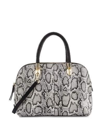 Benson Large Snake-print Leather Dome Satchel Bag, Black/white