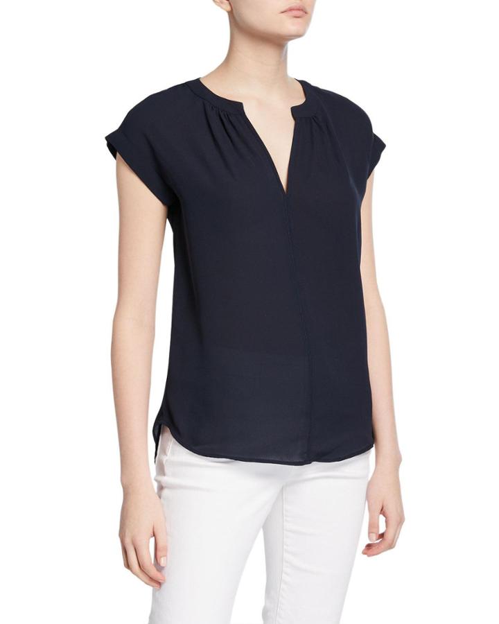 V-neck Extended Shoulder Chiffon Top W/ Cuffs